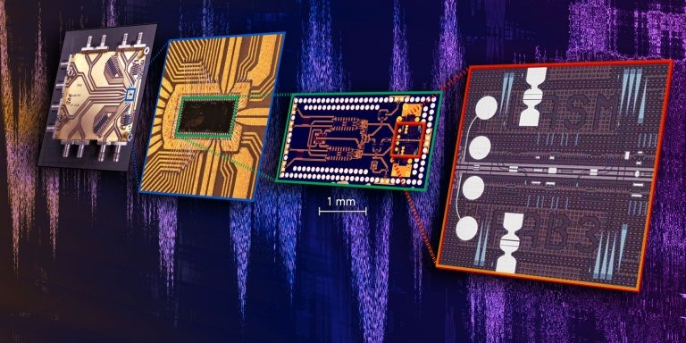 O novo chip altamente compacto reuniu pela primeira em um único invólucro os elementos eletrônicos e os mais rápidos fotônicos. [Imagem: Ueli Koch et al. - 10.1038/s41928-020-0417-9]